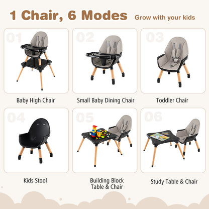 5-in-1 Baby Convertible Wooden High Chair with Detachable Tray-Black