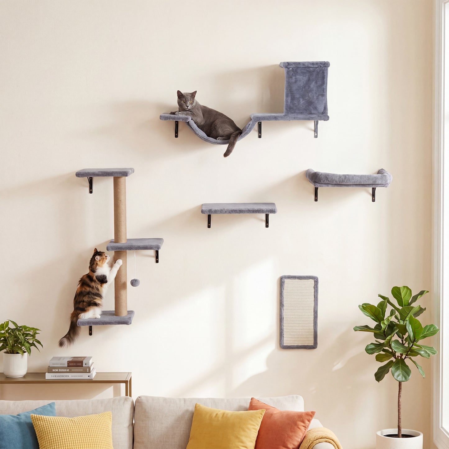 Wall Mounted Cat Furniture Set with Condo, Perch & Scratching Post