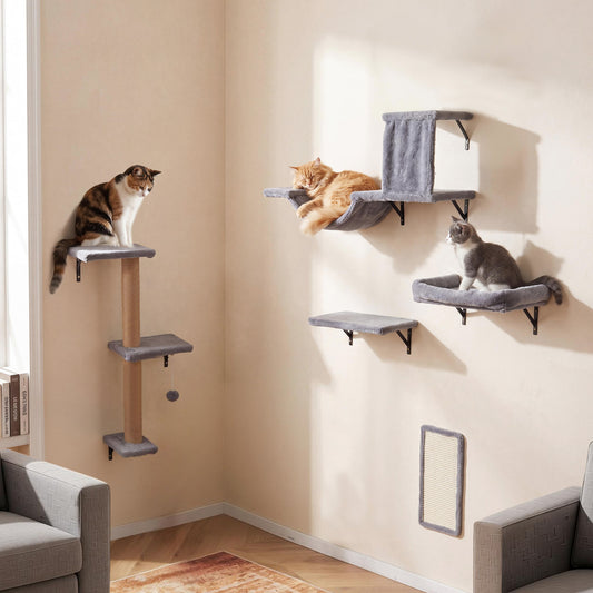 Wall Mounted Cat Furniture Set with Condo, Perch & Scratching Post