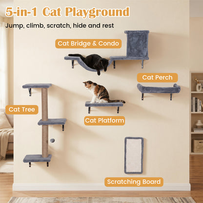 Wall Mounted Cat Furniture Set with Condo, Perch & Scratching Post