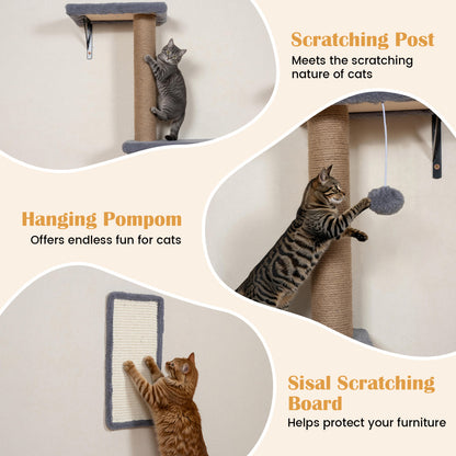 Wall Mounted Cat Furniture Set with Condo, Perch & Scratching Post