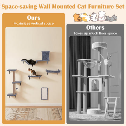 Wall Mounted Cat Furniture Set with Condo, Perch & Scratching Post