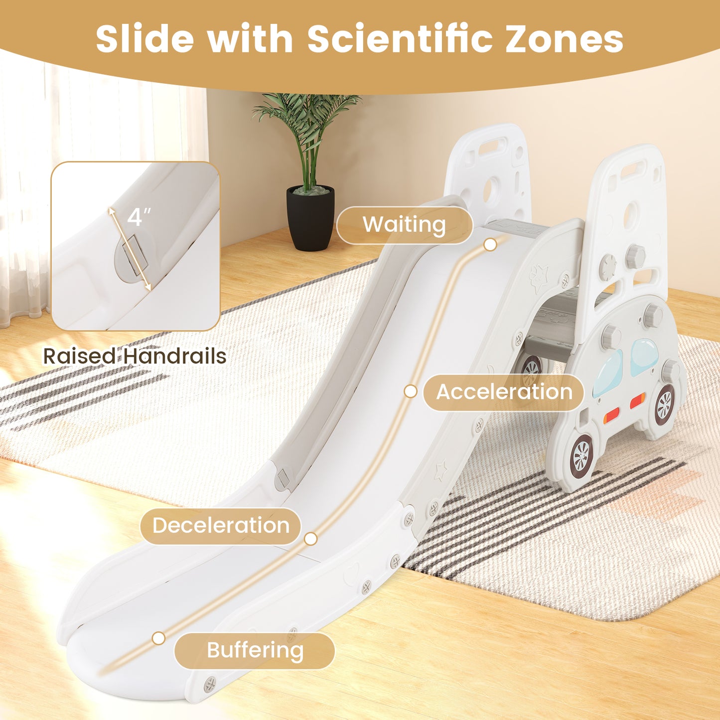 5 in 1 Convertible Toddler Slide Set Kids Art Easel with Stool and Book Rack-Gray