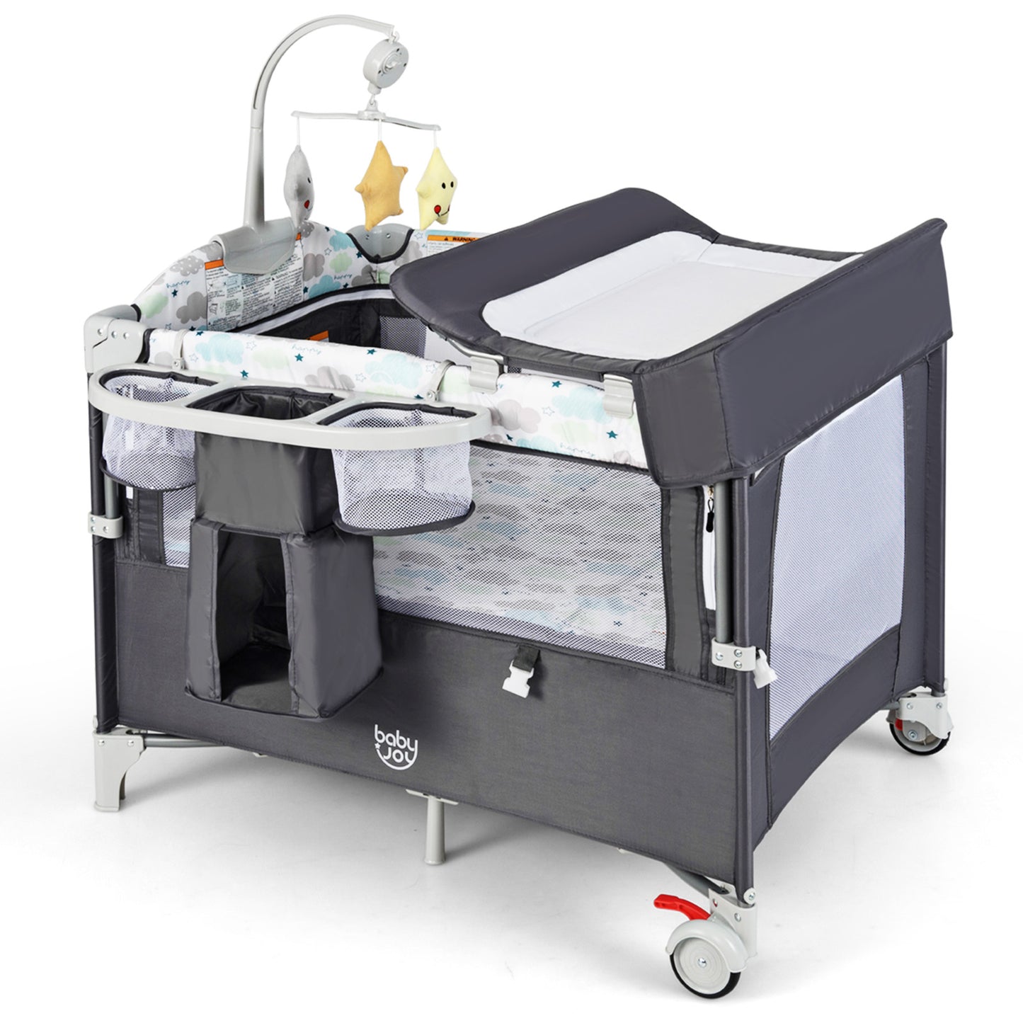 5-in-1 Portable Pack and Play with Diaper Changing Table - Gray