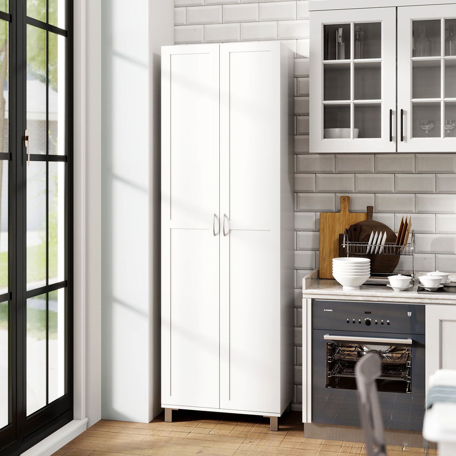 73.5 Inch Freestanding Double Door Tall Versatile Storage Organizer-White