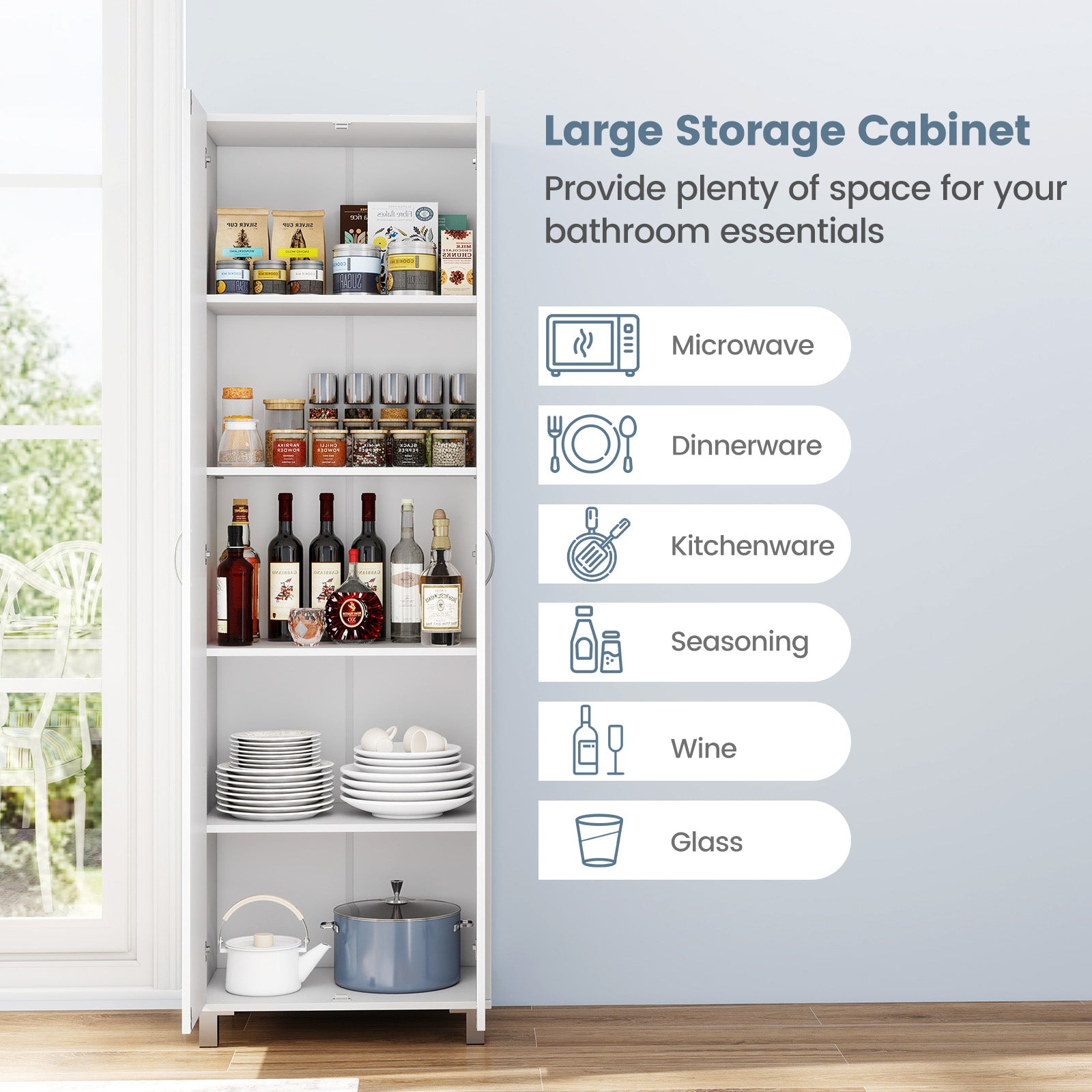 73.5 Inch Freestanding Double Door Tall Versatile Storage Organizer-White