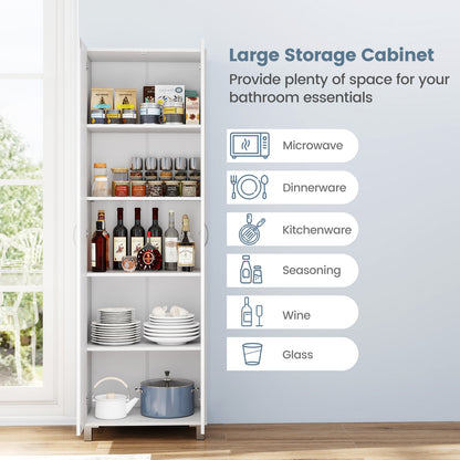 73.5 Inch Freestanding Double Door Tall Versatile Storage Organizer-White
