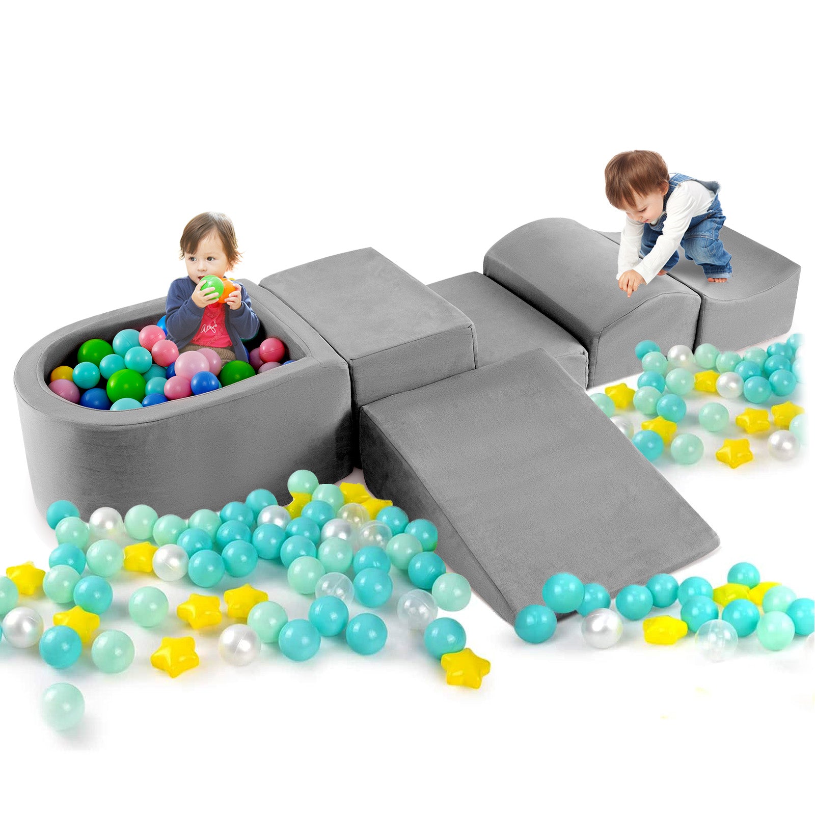 5-Piece Climb and Crawl Playset with Ball Pit for Kids-Multicolor - Gray