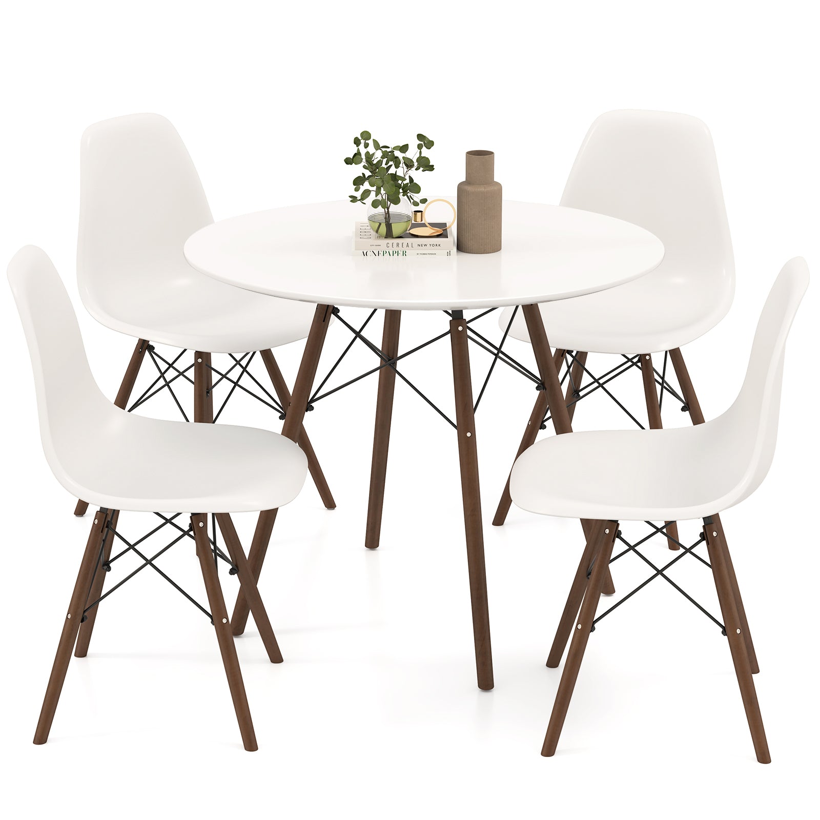 5 Pieces Dining Table Set With Solid Wood Leg-Black - Beige