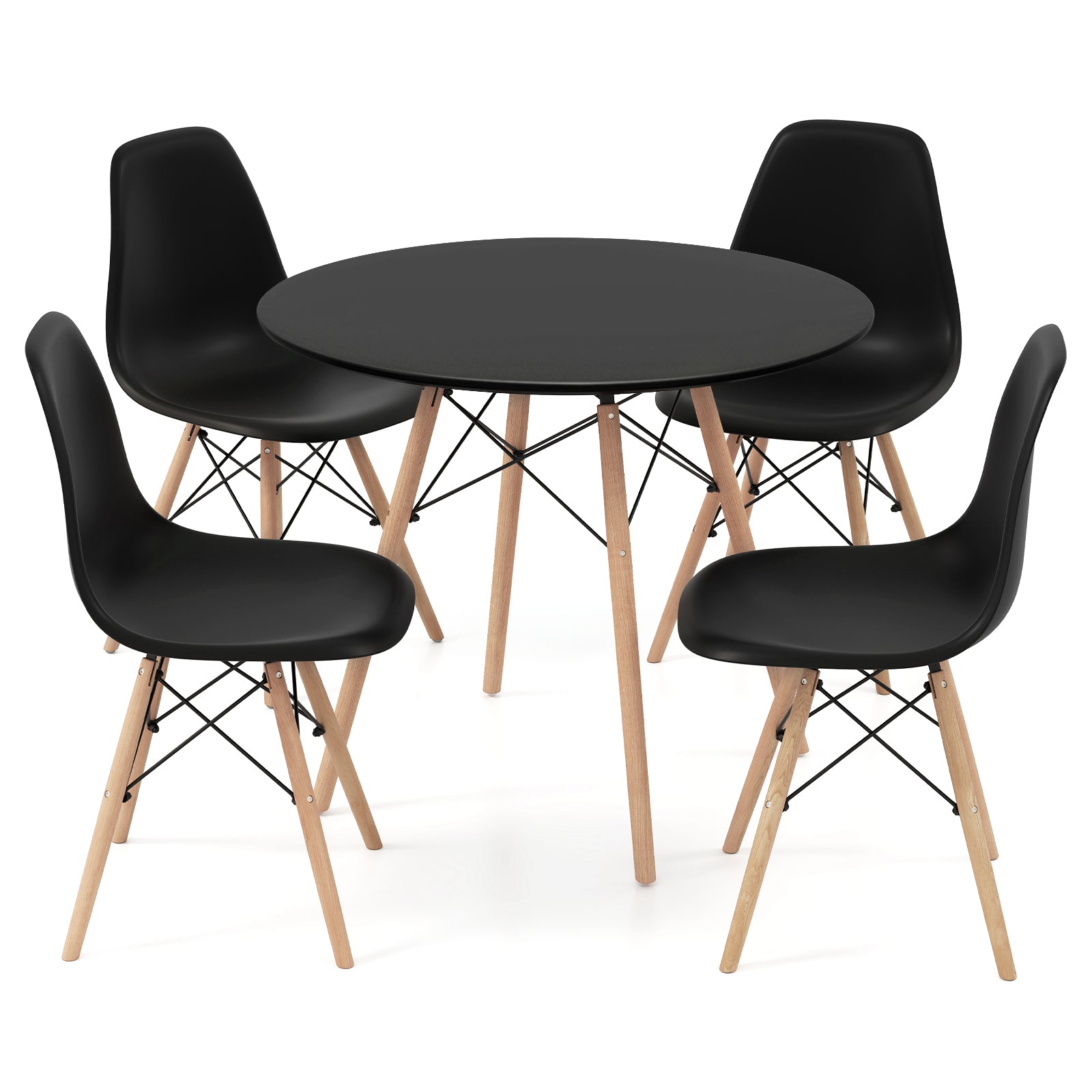 5 Pieces Dining Table Set With Solid Wood Leg-Black - Black