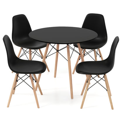 5 Pieces Dining Table Set With Solid Wood Leg-Black - Black