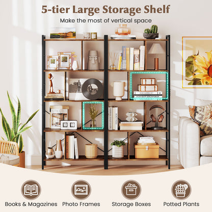 5-tier Bookcase 61 Inch Tall Industrial Bookshelf with Metal Frame