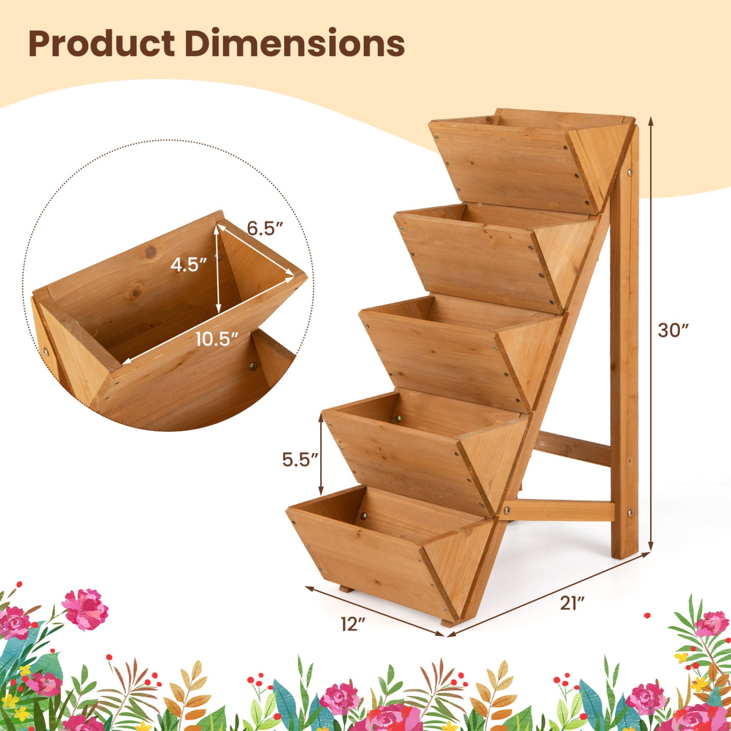 5-tier Vertical Raised Garden Bed Wood Elevated Planter Box with Legs