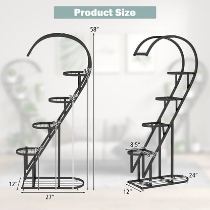 5 Tier Metal Plant Stand with Hanging Hook for Multiple Plants