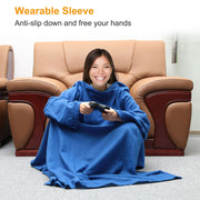 Wearable Fleece Blanket with Sleeves Cozy Warm Microplush Sofa Blanket Extra Soft Lightweight