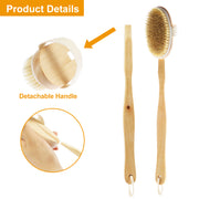 Bath Brush 15" Shower Body Back Scrubber with Long Handle Detachable Brush