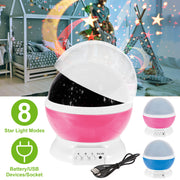 Pink LED Rotating Starry Sky Projector Kids Night Light