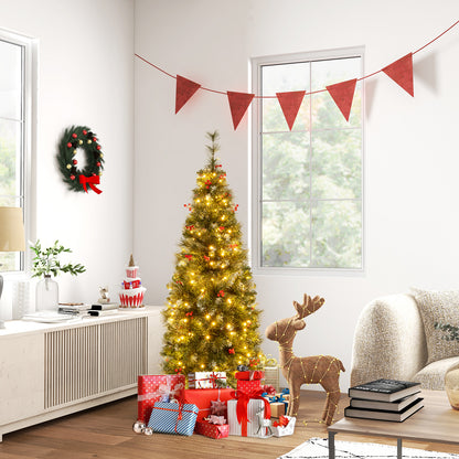5/6/7/8/9 FT Pre-Lit Artificial Hinged Slim Pencil Christmas Tree-5 ft