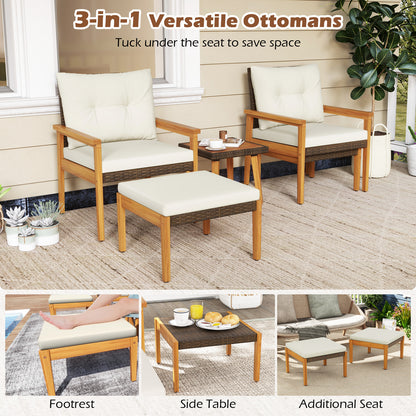 5 Piece Rattan Furniture Set with Square Coffee Table-White