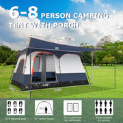 6-8 Person Camping Tent with Double Rooms and 2 Doors-Navy