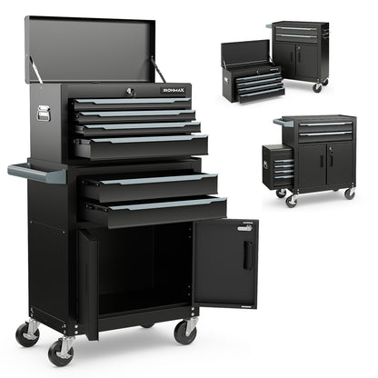 6-Drawer Rolling Tool Storage Chest Cabinet with Universal Wheels and Hooks