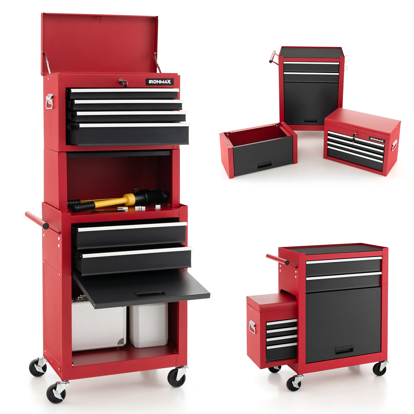 6-Drawer Tool Chest with Heightening Cabinet-Black - Black & Red