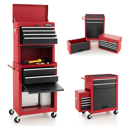 6-Drawer Tool Chest with Heightening Cabinet-Black - Black & Red