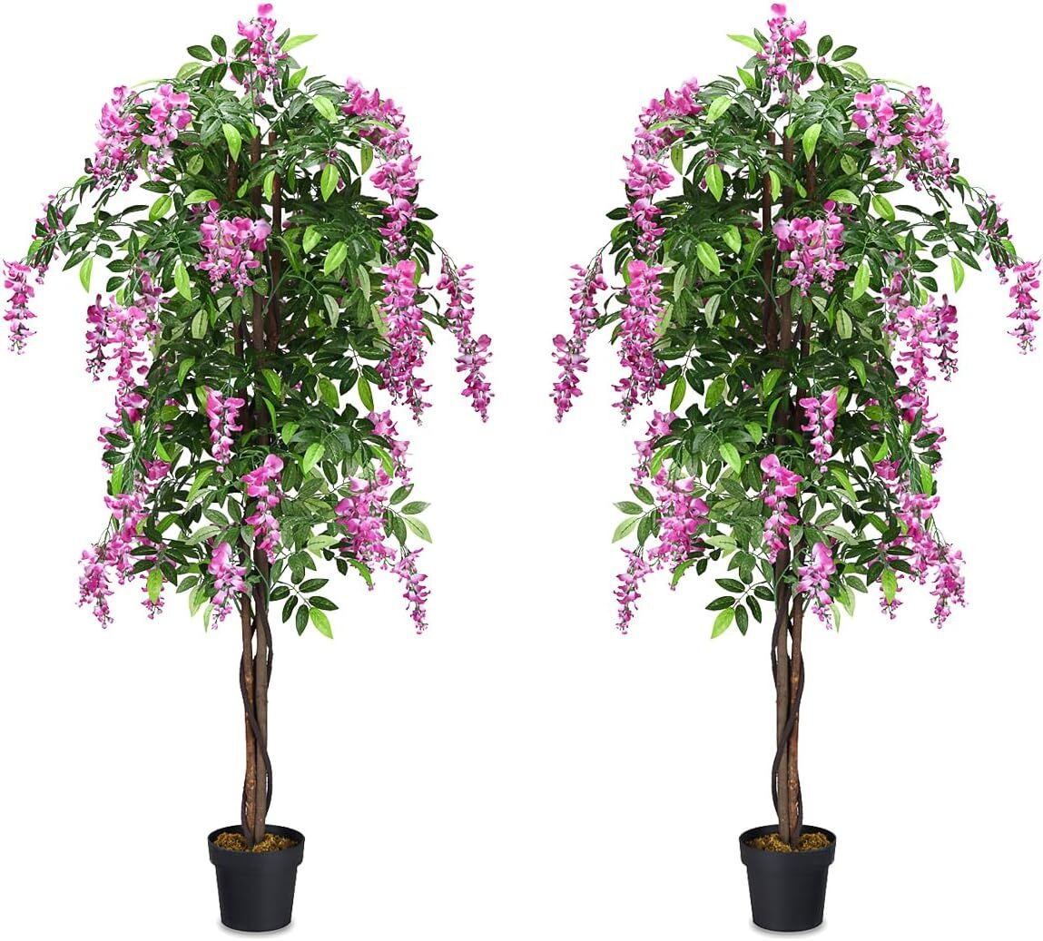6-Feet Artificial Wisteria Silk Indoor-Outdoor Tree with Adjustable Tree Branche-2 Pieces - 2 Pieces
