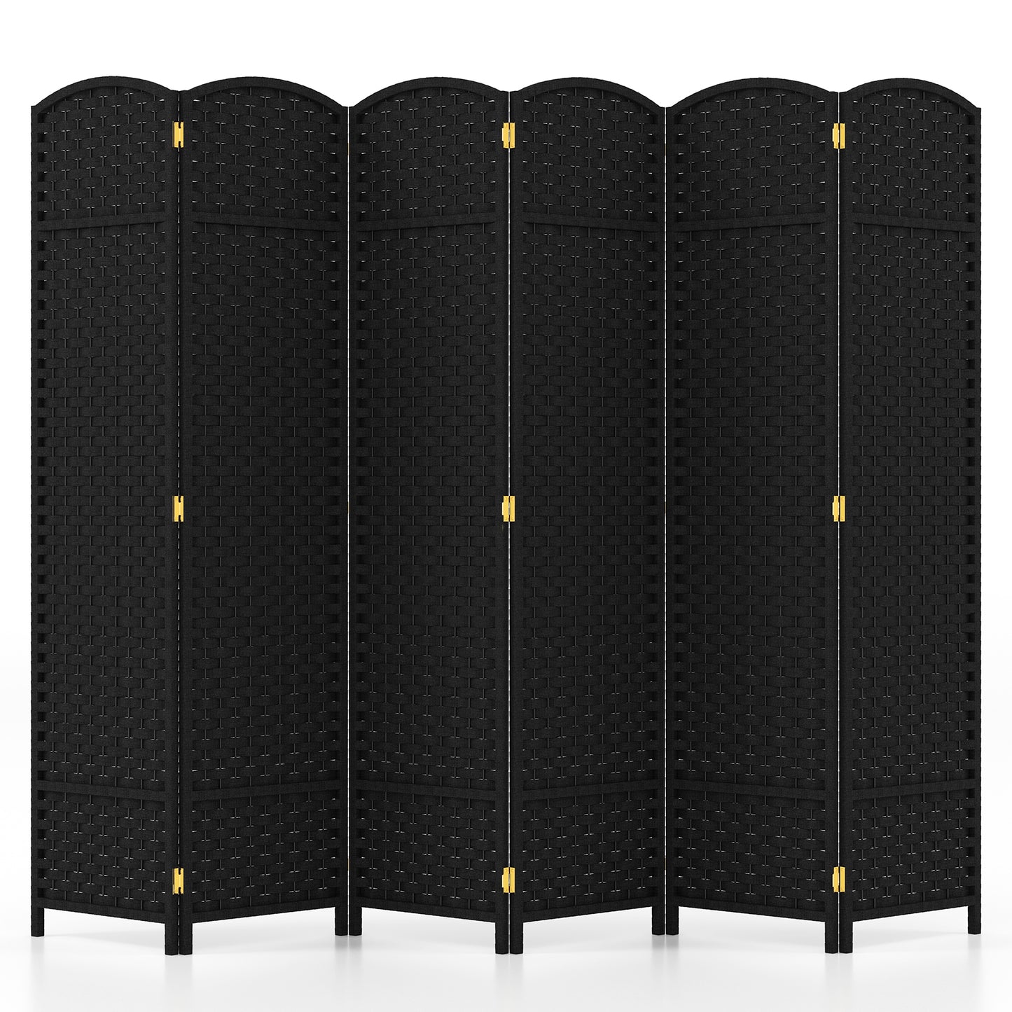 6-Panel Room Divider 5.6 FT Tall Folding Privacy Screen with Hand-woven Texture-Black