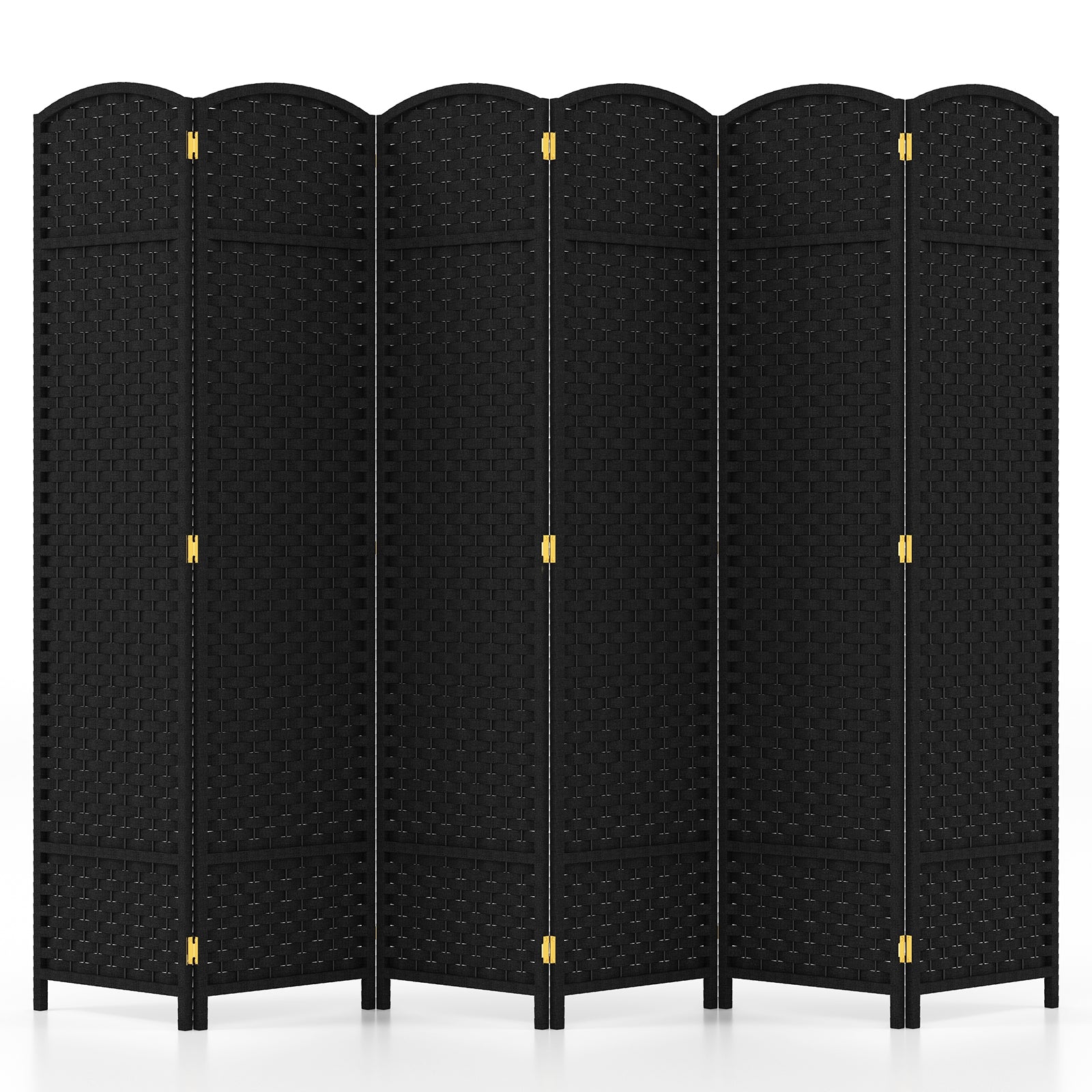 6-Panel Room Divider 5.6 FT Tall Folding Privacy Screen with Hand-woven Texture-Black
