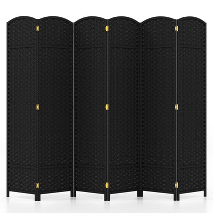 6-Panel Room Divider 5.6 FT Tall Folding Privacy Screen with Hand-woven Texture-Black