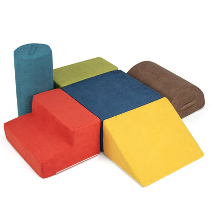 6-Piece Baby Climbing Blocks with 30D High-Density Foam and Carrying Handles-Gray - Multicolor