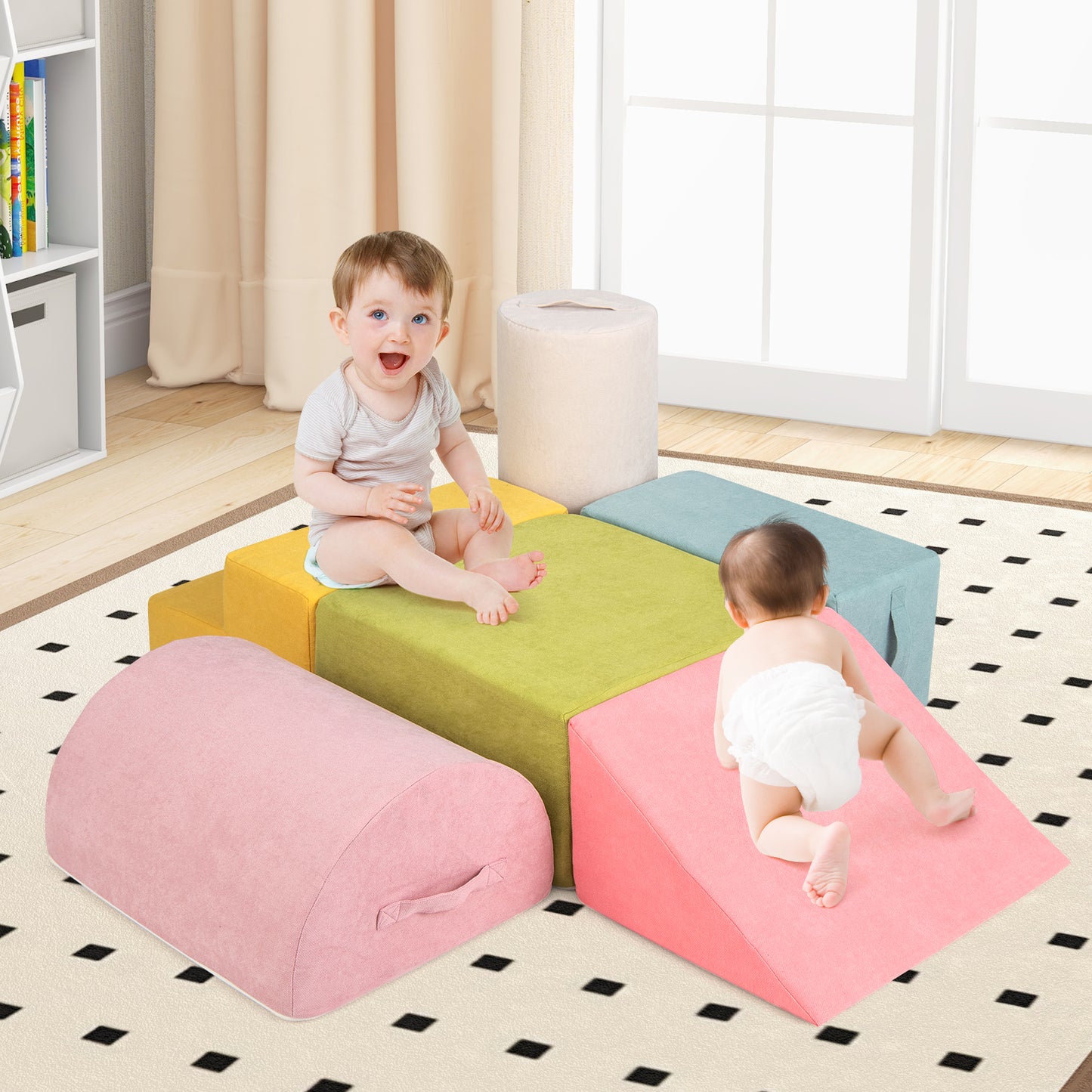 6-Piece Baby Climbing Blocks with 30D High-Density Foam and Carrying Handles