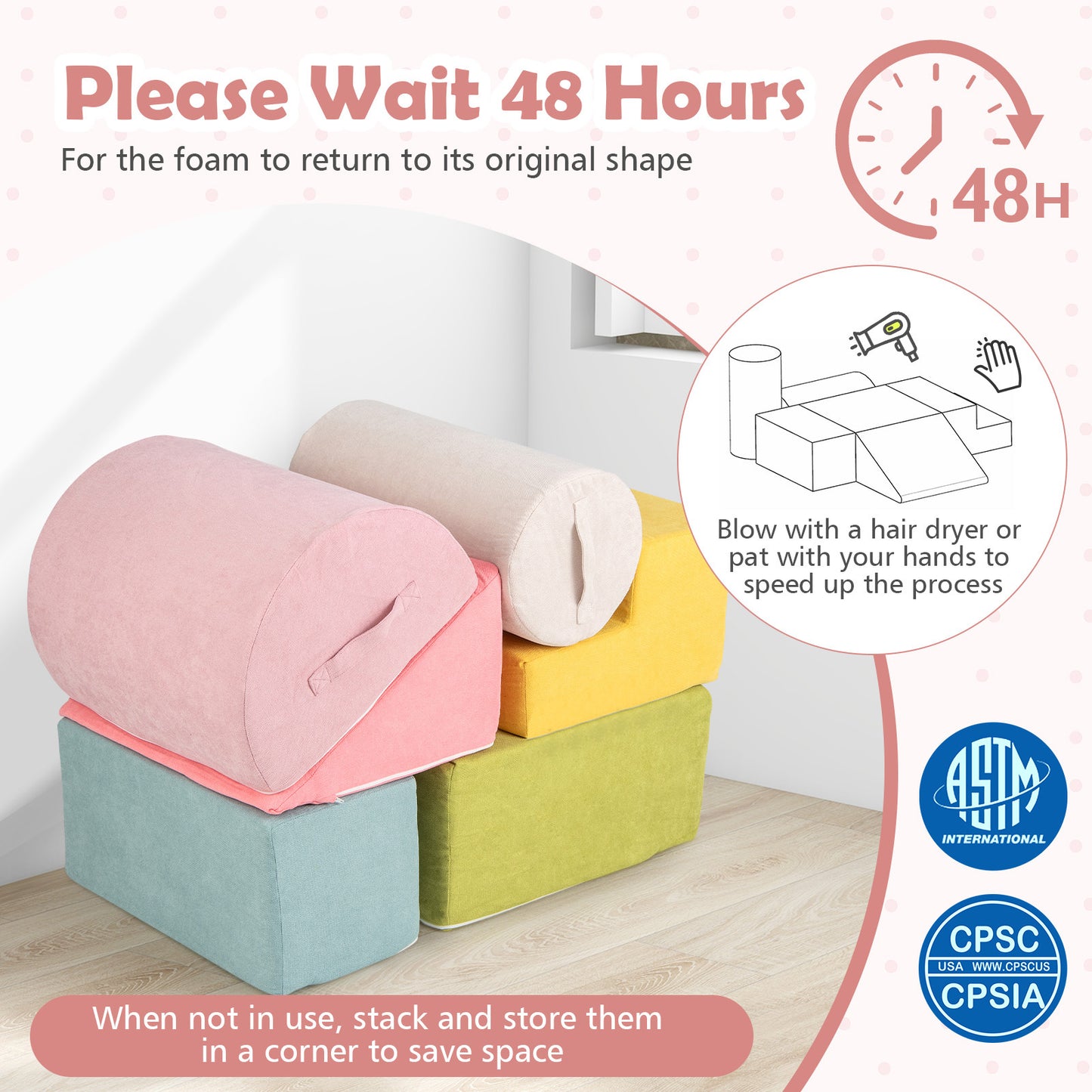 6-Piece Baby Climbing Blocks with 30D High-Density Foam and Carrying Handles