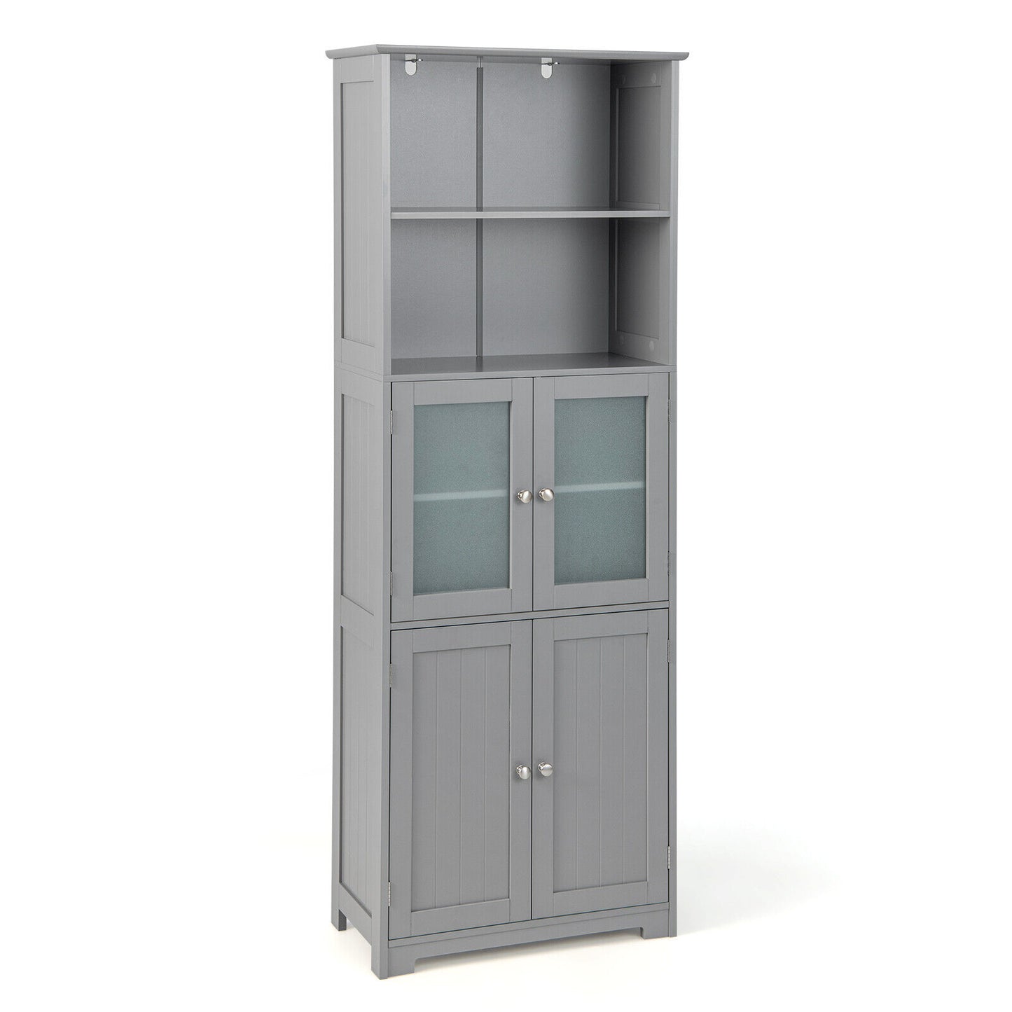 6-Tier Freestanding Bathroom Cabinet with 2 Open Compartments and Adjustable Shelves-Gray - Gray