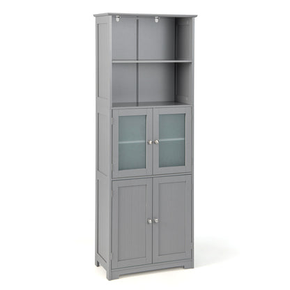 6-Tier Freestanding Bathroom Cabinet with 2 Open Compartments and Adjustable Shelves-Gray - Gray