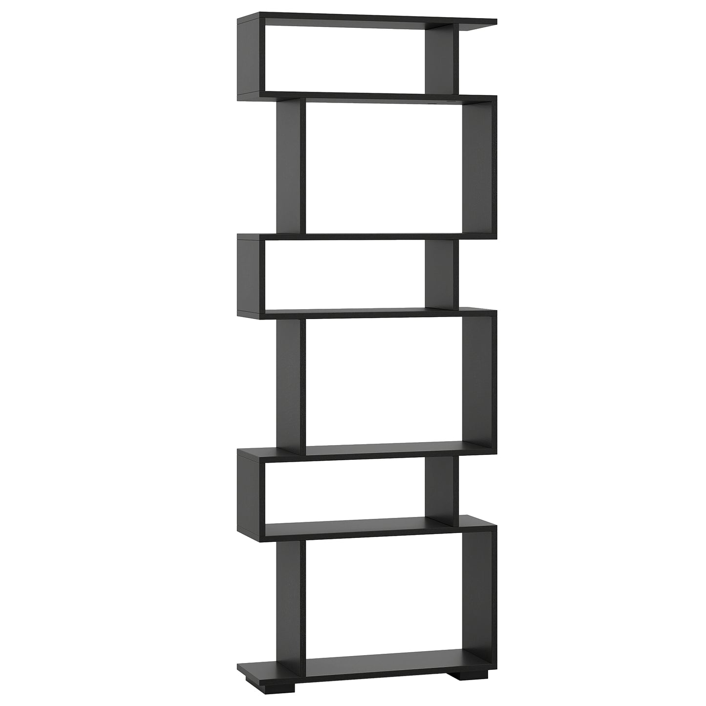6-Tier Geometric Bookshelf with 2 Anti-Tipping Kits for Home Office-Natural - Black
