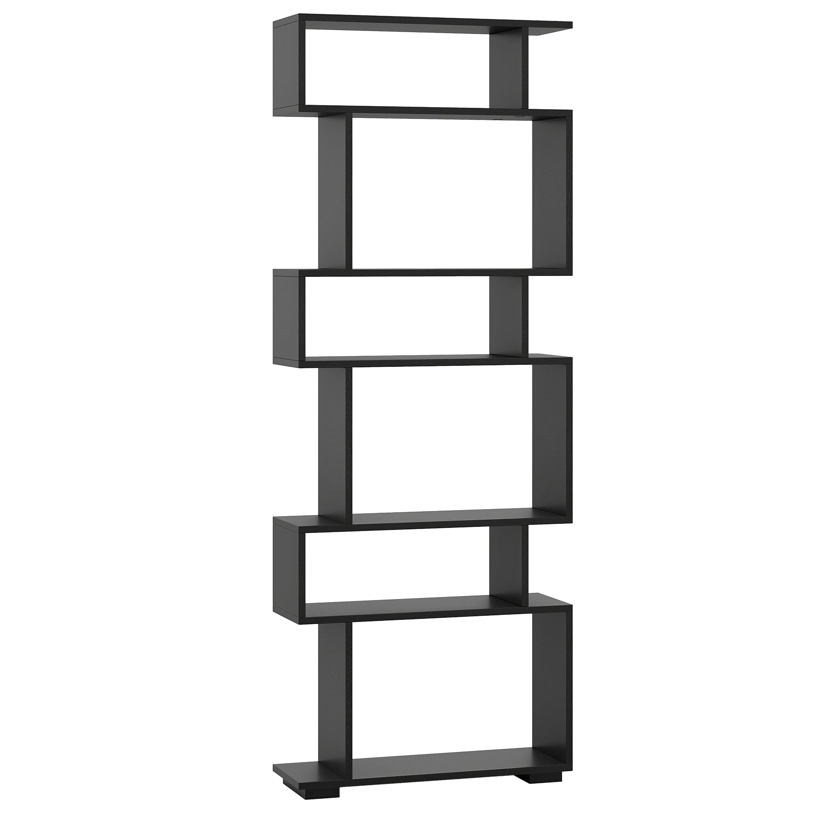 6-Tier Geometric Bookshelf with 2 Anti-Tipping Kits for Home Office-Natural - Black