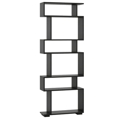 6-Tier Geometric Bookshelf with 2 Anti-Tipping Kits for Home Office-Natural - Black