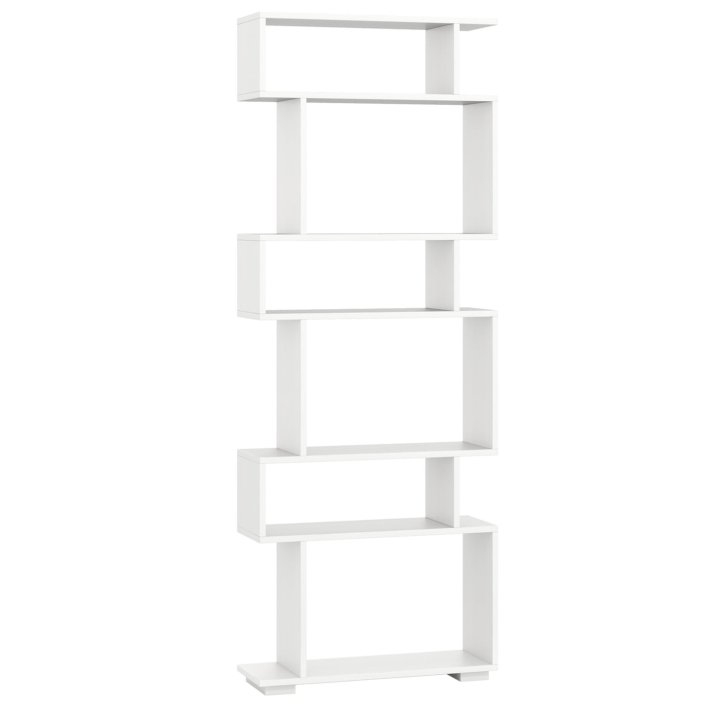 6-Tier Geometric Bookshelf with 2 Anti-Tipping Kits for Home Office-Natural - White