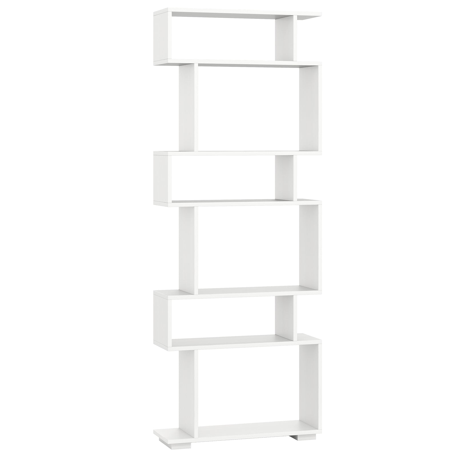 6-Tier Geometric Bookshelf with 2 Anti-Tipping Kits for Home Office-Natural - White