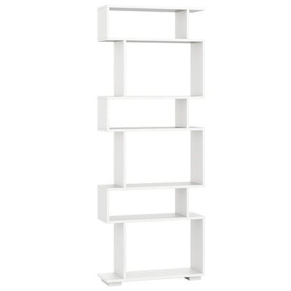 6-Tier Geometric Bookshelf with 2 Anti-Tipping Kits for Home Office-Natural - White