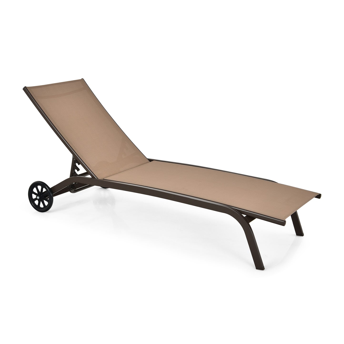 6-Poisition Adjustable Outdoor Chaise Recliner with Wheels-Brown - Brown