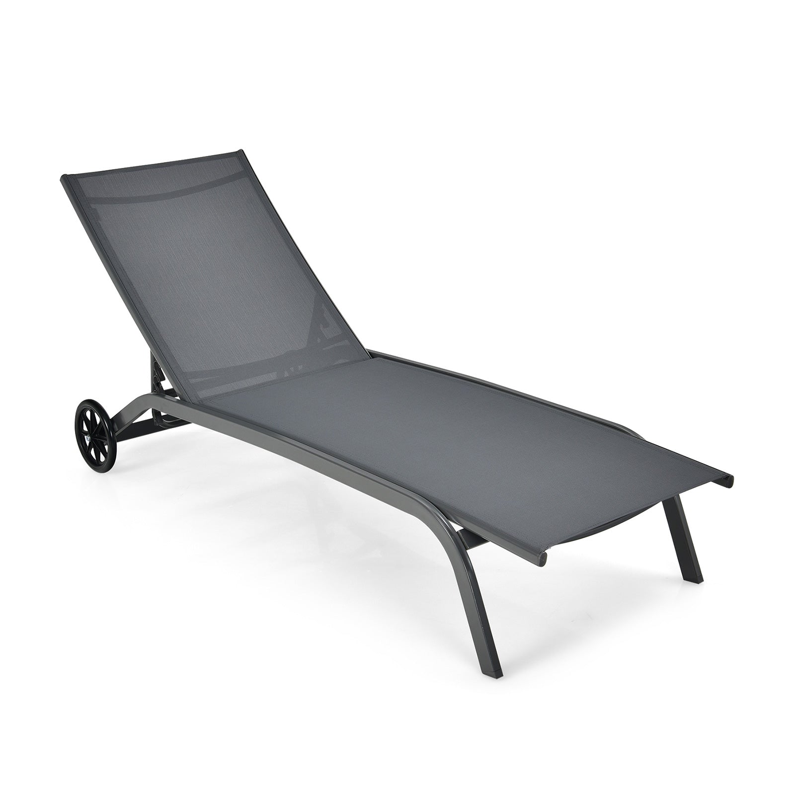 6-Poisition Adjustable Outdoor Chaise Recliner with Wheels-Brown - Gray