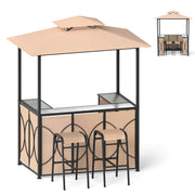 6.5 x 4 x 8 FT Grill Gazebo Set with 2 Bar Stools and Bar Table-Brown