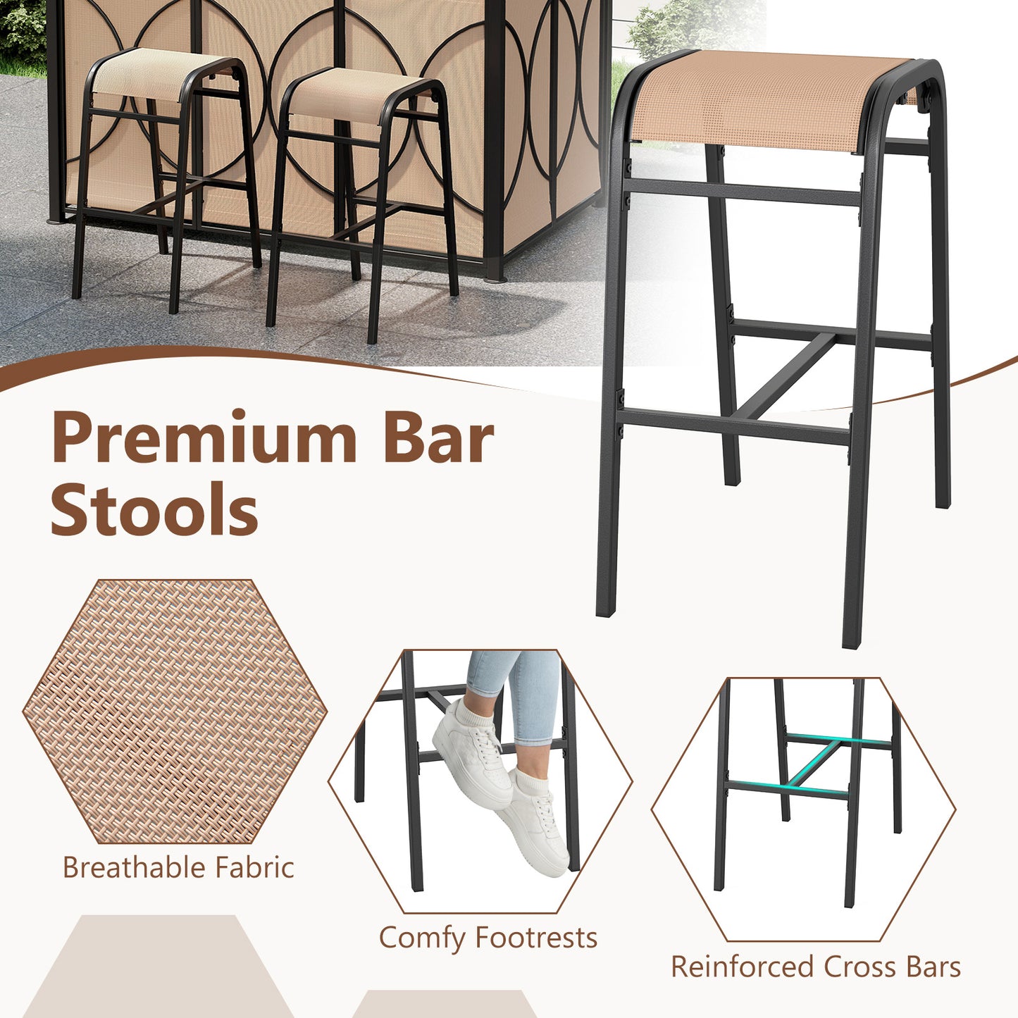 6.5 x 4 x 8 FT Grill Gazebo Set with 2 Bar Stools and Bar Table