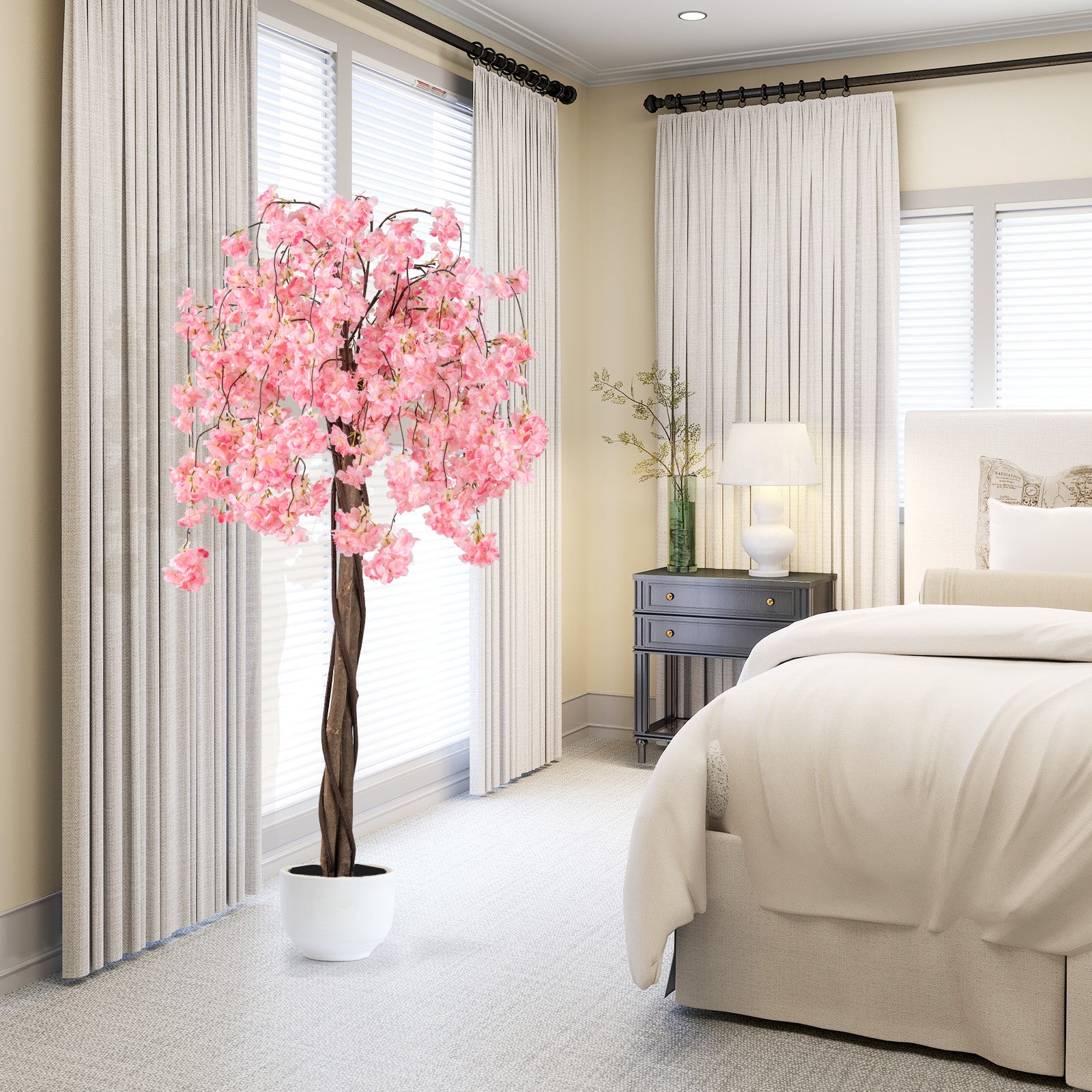 5.5 FT Tall Artificial Cherry Blossom Tree with Pink/White Flowers 2 Pack-Pink