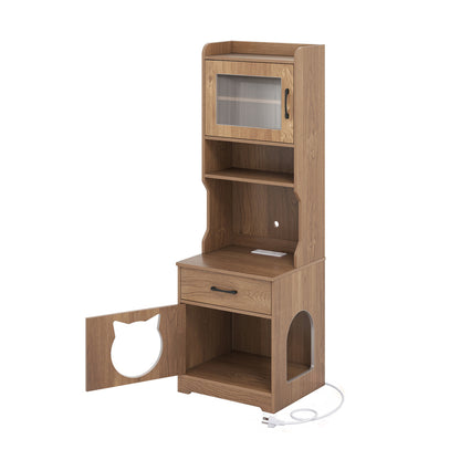 Cat Litter Box Enclosure with LED Light & Charging Station