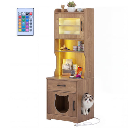 Cat Litter Box Enclosure with LED Light & Charging Station