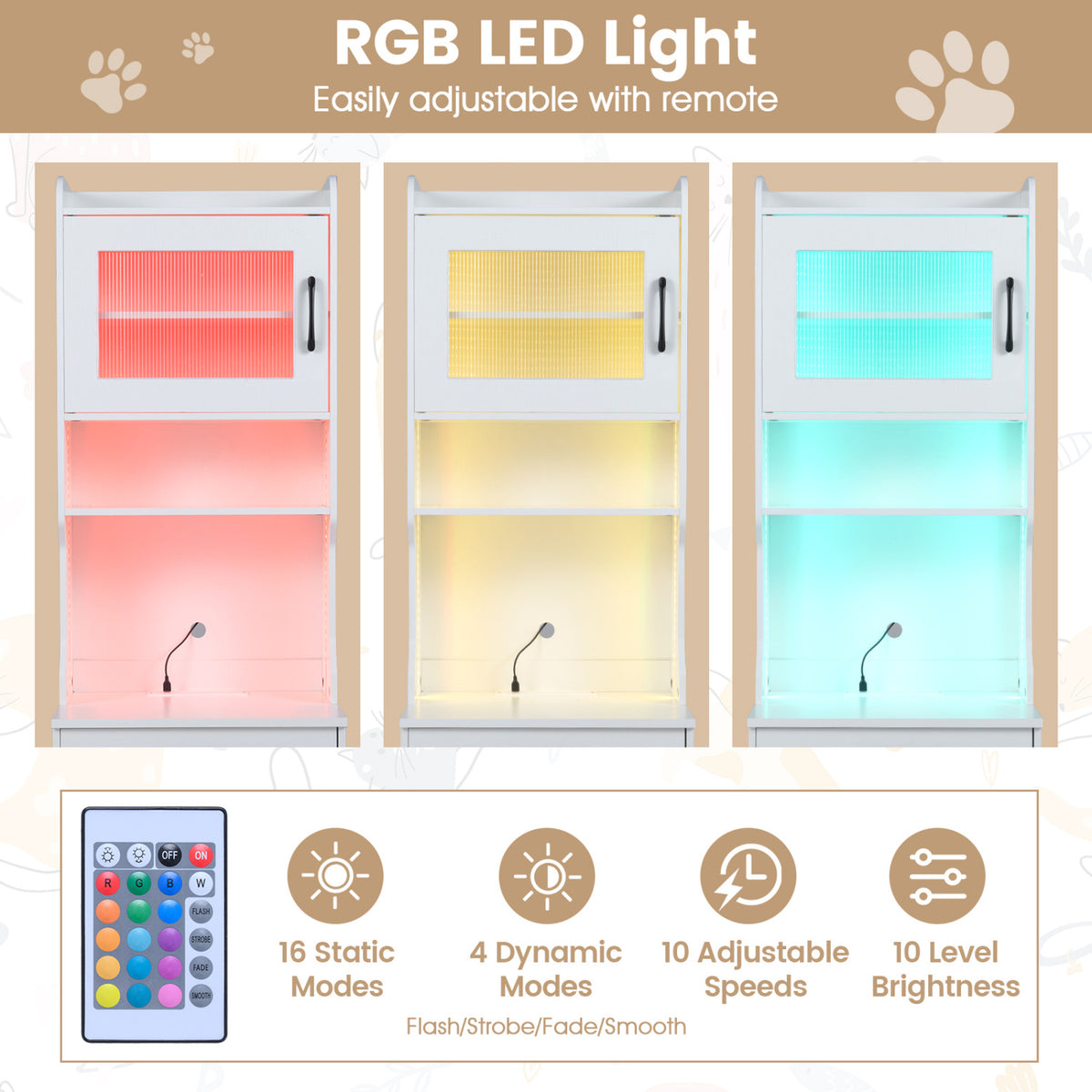 Cat Litter Box Enclosure with LED Light & Charging Station